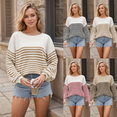 Stella Baumwollpullover mit Streifen - Weiß Rosa